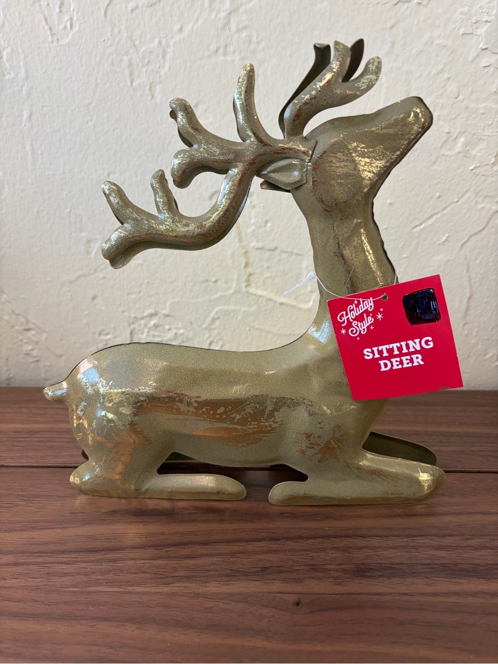 Holiday Style Gold Metal Sitting Reindeer Christmas Decor